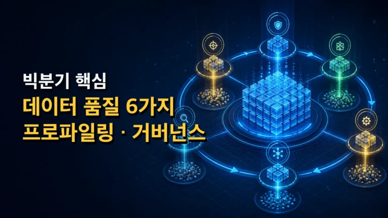 정확성·완전성·일관성 등 데이터 품질 6가지와 개선 순환을 표현한 대표 이미지