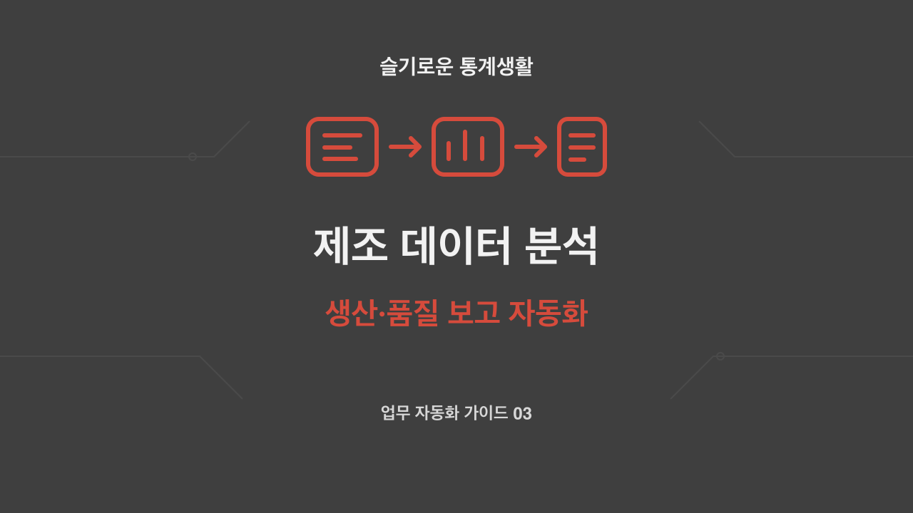 제조 데이터 분석, 생산·품질 보고 자동화 주제의 슬기로운 통계생활 자체 제작 개념 썸네일